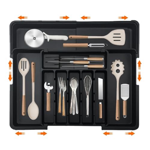 Wnddle Erweiterbarer Besteckkasten für Schubladen, Schubladen Organizer, Besteckkasten für Schubladen, Verstellbarer Schubladeneinsatz Besteckeinsatz, Küchen Organizer, für Löffel/Gabeln (Schwarz 2) Wnddle Erweiterbarer Besteckkasten für Schubladen, Schubladen Organizer, Besteckkasten für Schubladen, Verstellbarer Schubladeneinsatz Besteckeinsatz, Küchen Organizer, für Löffel/Gabeln (Schwarz 2) von Wnddle