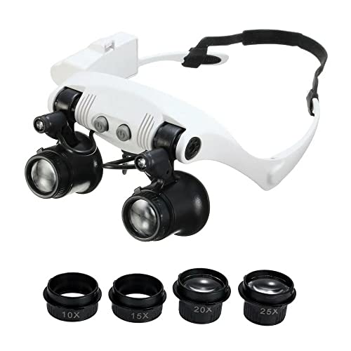 Tragbare Lupe zum Tragen des Kopfes, 10 x 15 x 20 x 25 x, LED, Doppelaugen-Reparaturlupe von WnewTools