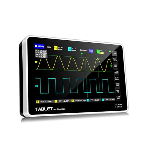 Verbesserte Version ADS1013D Oszilloskop mit 2 Kanälen, 100 MHz x 2 Bandbreite, 1 GSa/s, Abtastrate, Oszilloskop mit 17,8 cm (7 Zoll), 800 x 480 Farb-TFT-LCD-Touchscreen von WnewTools