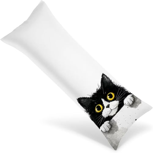 Kissenbezüge 120x40 Seitenschläferkissen Bezug Katze Body Pillow Case mit Unsichtbarem Reißverschluss, Langes Side Sleeper Pillow Cover, Heimdekoration für Sofa, Bett, Wohnzimmer（Schwarz） 1Y-982 von Wngssnho