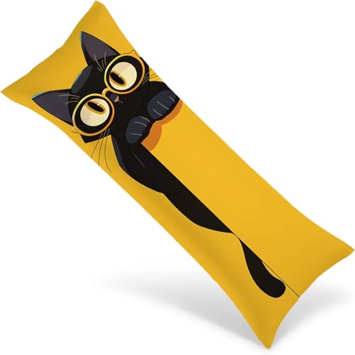 Kissenbezüge 135x40 Seitenschläferkissen Bezug Gelb Body Pillow Case mit Unsichtbarem Reißverschluss, Langes Side Sleeper Pillow Cover, Heimdekoration für Sofa, Schlafzimmer, Wohnzimmer （Katze） 1Y-980 von Wngssnho