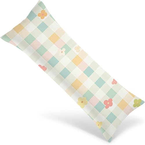 Kissenbezüge 145x40 Seitenschläferkissen Bezug Rosa Body Pillow Case mit Unsichtbarem Reißverschluss, Langes Side Sleeper Pillow Cover, Heimdekoration für Sofa, Schlafzimmer, Wohnzimmer（Gitter） 1Y-990 von Wngssnho