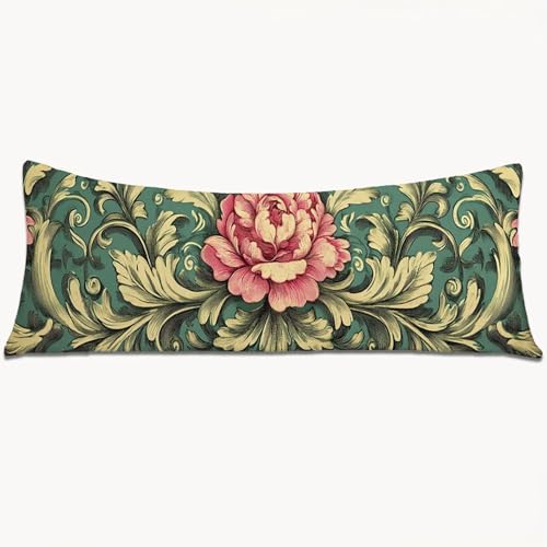 Kissenbezüge 150x50 Seitenschläferkissen Bezug Retro Body Pillow Case mit Unsichtbarem Reißverschluss, Langes Side Sleeper Pillow Cover, Heimdekoration für Sofa, Schlafzimmer, Wohnzimmer（Blume） 1Y-950 von Wngssnho