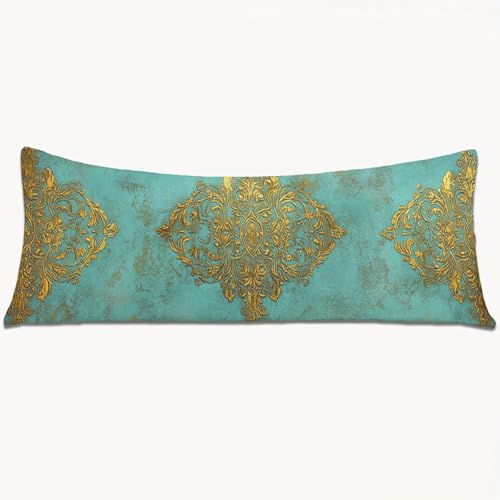 Kissenbezüge 160x50 Seitenschläferkissen Bezug Grün Body Pillow Case mit Unsichtbarem Reißverschluss, Langes Side Sleeper Pillow Cover, Heimdekoration für Sofa, Schlafzimmer, Wohnzimmer （Gold） 1Y-962 von Wngssnho