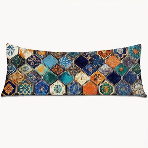 Seitenschläferkissen Bezug 135x40 Langer Kissenbezüge Blau Beidseitiger Druck Nachttischkissen, Große Kissenbezug mit Unsichtbarem Reißverschluss, Samt Body Pillow Case Heimdekoration（Gitter）1Y-951 von Wngssnho