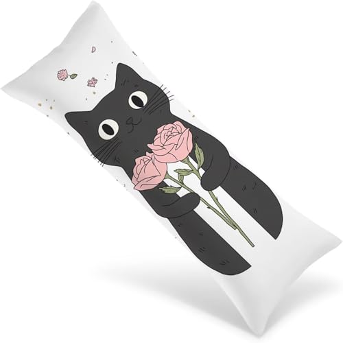 Seitenschläferkissen Bezug 145x40 Langer Kissenbezüge Katze Beidseitiger Druck Nachttischkissen, Große Kissenbezug mit Unsichtbarem Reißverschluss, Samt Body Pillow Case Heimdekoration（Rose）1Y-981 von Wngssnho