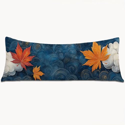 Seitenschläferkissen Bezug 150x50 Langer Kissenbezüge Blau Beidseitiger Druck Nachttischkissen, Große Kissenbezug mit Unsichtbarem Reißverschluss, Samt Body Pillow Case Heimdekoration（Blatt） 1Y-937 von Wngssnho