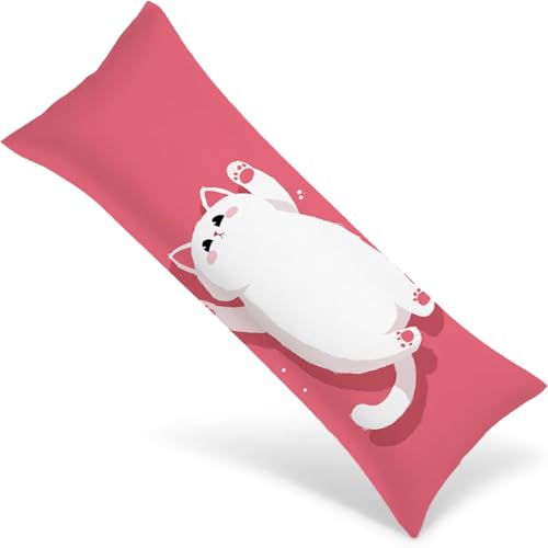 Seitenschläferkissen Bezug 160x50 Langer Kissenbezüge Katze Beidseitiger Druck Nachttischkissen, Große Kissenbezug mit Unsichtbarem Reißverschluss, Samt Body Pillow Case Heimdekoration（Rosa） 1Y-971 von Wngssnho