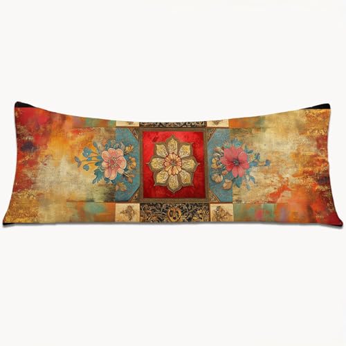 Seitenschläferkissen Bezug 160x50 Langer Kissenbezüge Retro Beidseitiger Druck Nachttischkissen, Extragroße Kissenbezug mit Unsichtbarem Reißverschluss, Samt Body Pillow Case Heimdekoration（Rot）1Y-963 von Wngssnho