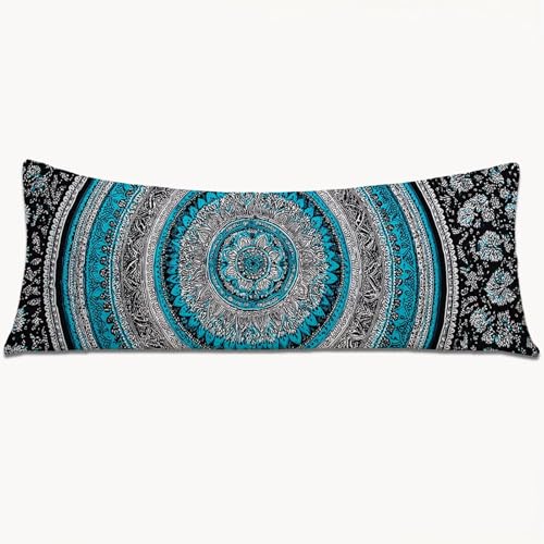 Seitenschläferkissen Bezug 90x30 Langer Kissenbezüge Blau Beidseitiger Druck Nachttischkissen, Extragroße Kissenbezug mit Unsichtbarem Reißverschluss, Samt Body Pillow Case Wohnaccessoires（Boho）1Y-965 von Wngssnho