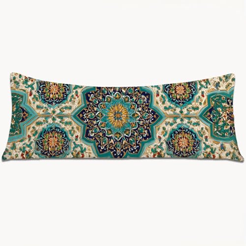 Seitenschläferkissen Bezug 90x30 Langer Kissenbezüge Blaugrün Beidseitiger Druck Nachttischkissen, Große Kissenbezug mit Unsichtbarem Reißverschluss, Samt Body Pillow Case Heimdekoration（Boho） 1Y-955 von Wngssnho