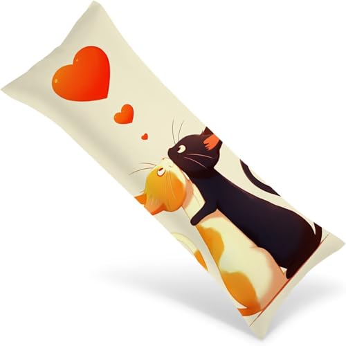 Seitenschläferkissen Bezug 90x30 Langer Kissenbezüge Katze Beidseitiger Druck Nachttischkissen, Große Kissenbezug mit Unsichtbarem Reißverschluss, Samt Body Pillow Case Heimdekoration（Liebe） 1Y-995 von Wngssnho