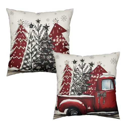 Wnoesat 2 x rote und schwarze Weihnachtsbaum-Kissenbezüge, 45,7 x 45,7 cm, Weihnachtsbüffelkaro, für Winterurlaub, saisonales Bauernhaus, dekorative Outdoor-Kissenbezüge für Sofa, Couch Wnoesat 2 x rote und schwarze Weihnachtsbaum-Kissenbezüge, 45,7 x 45,7 cm, Weihnachtsbüffelkaro, für Winterurlaub, saisonales Bauernhaus, dekorative Outdoor-Kissenbezüge für Sofa, Couch von Wnoesat