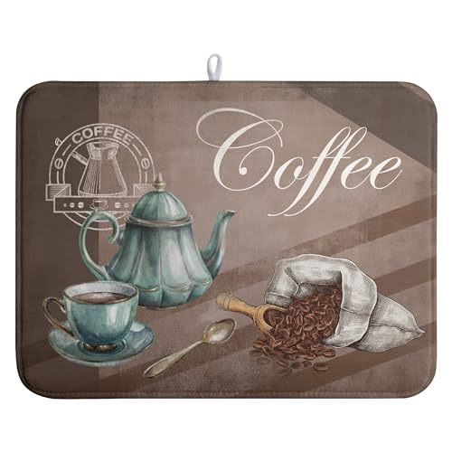 Wnoesat Abtropfmatte mit Kaffee-Motiv für Küchentheke, 45,7 x 61 cm, braune Abtropfmatte, saugfähige Mikrofaser, Abtropfmatte, großes Abtropfgestell von Wnoesat