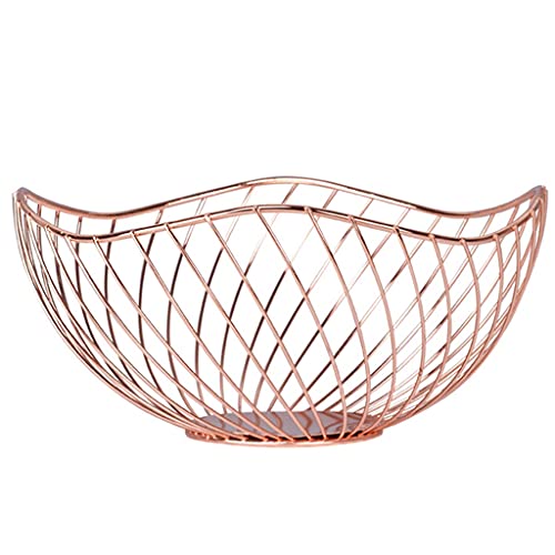 Wnota Obstschale Früchtekorb Eisen-Obst-Schüssel Korb-Ständer Metalldraht-Frucht-Snack-Tablett Rose Gold-Speicher-Halter for Küchen-Dekoration Obstkorb Obstgericht (Color : Rose Gold) von Wnota