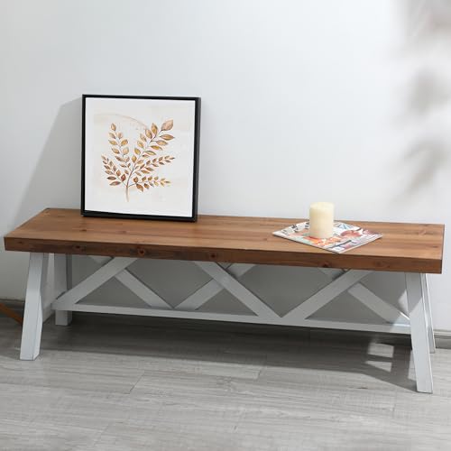 Wnutrees 137,2 cm Bauernhaus Holzbank Rustikale Massivholz Eingangsbank Sitzbank mit Doppel-X-Struktur für Esszimmer, Wohnzimmer, Flur, strukturelle Stabilität, Weiß Wnutrees 137,2 cm Bauernhaus Holzbank Rustikale Massivholz Eingangsbank Sitzbank mit Doppel-X-Struktur für Esszimmer, Wohnzimmer, Flur, strukturelle Stabilität, Weiß von Wnutrees