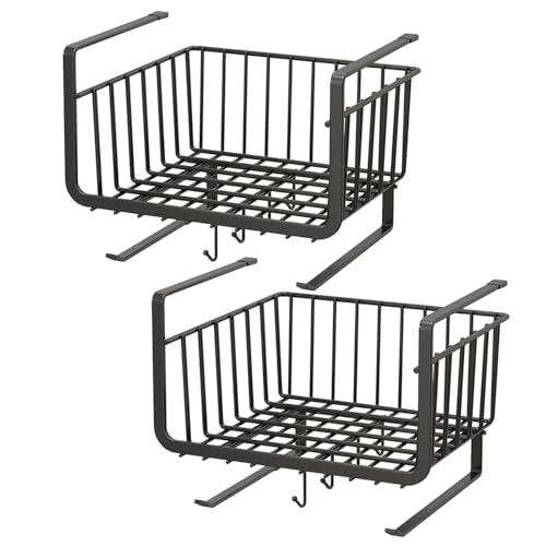 Wnvivi 2 Stück Unterregal, Drahtkorb, Hängende Aufbewahrungskörbe, Aufbewahrungsregal, Küchenschrank mit Haken, Unterschrankregal für Küche, Schreibtisch, Speisekammer, Bücherregal(Schwarz) von Wnvivi