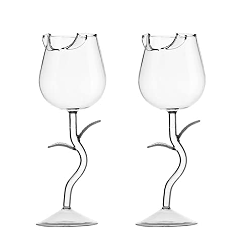 Wnvivi Weingläser in Rosenform, kreativer Rosenkelch, Ästhetik, 150 ml, Rotweinglas, Cocktailglas, Saftbecher für Zuhause, Bar, Hochzeit, transparent, 2 Stück von Wnvivi