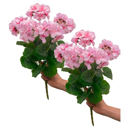 Wnvivi 6 Stück 36 cm Künstlicher Geranien-Blumenstrauß, Künstliche Seidengeranien, Blumenarrangement, Zweige, Künstliche Begonienblüten, Busch für Heimdekoration(Rosa) von Wnvivi
