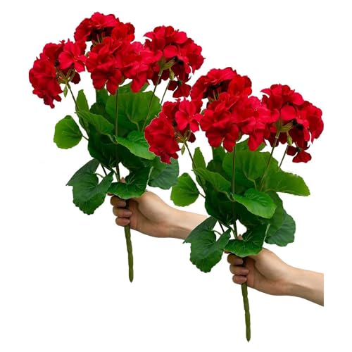 Wnvivi 6 Stück 36 cm Künstlicher Geranien-Blumenstrauß, Künstliche Seidengeranien, Blumenarrangement, Zweige, Künstliche Begonienblüten, Busch für Heimdekoration(Rot) von Wnvivi