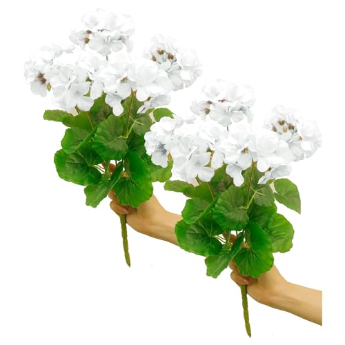 Wnvivi 6 Stück 36 cm Künstlicher Geranien-Blumenstrauß, Künstliche Seidengeranien, Blumenarrangement, Zweige, Künstliche Begonienblüten, Busch für Heimdekoration(Weiß) von Wnvivi