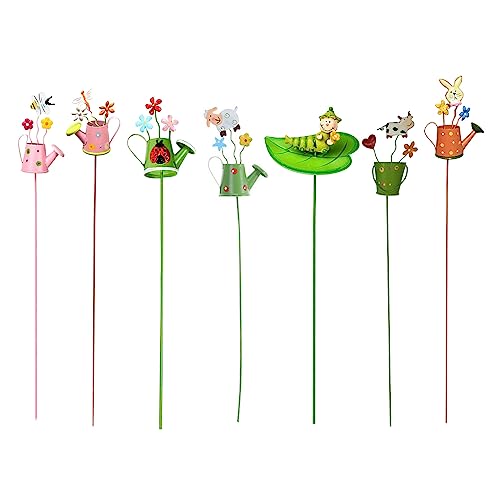 Wnvivi 7 Stück Mini-Eisenkunst-Gartenstecker Topfdekoration, dekorative Pflanztopfpfähle, kleine Blumen-Design, Gartenstecker für Bonsai-Dekoration (27 cm) von Wnvivi