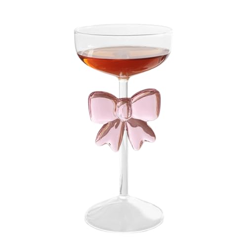 Wnvivi Cocktailglas mit Rosa Schleife, Eleganter Glaskelch, Transparente Rotweingläser, Einzigartige Martini-Gläser, Champagner-Weinglas für Zuhause, Bar, Restaurant von Wnvivi