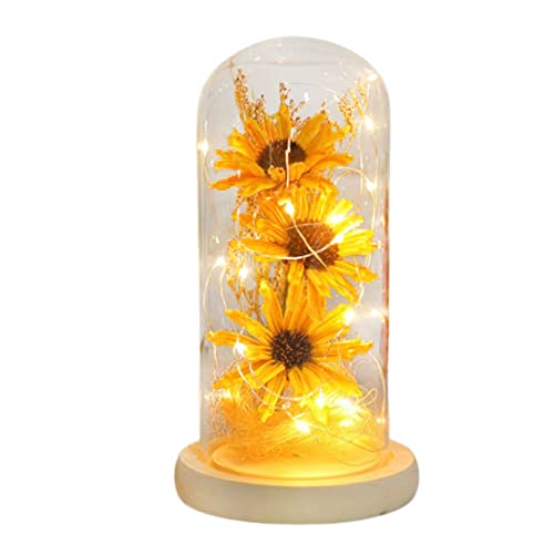 Wnvivi Konservierte Blume mit LED-Licht, Künstliche Sonnenblumen in Glaskuppel, Leuchten für Immer Konservierte Sonnenblumen Zum Jubiläum(Gelb) von Wnvivi