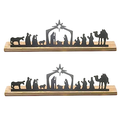 Wnvivi Krippen-Kerzenhalter aus Eisen, Krippen-Set für Weihnachtsdekoration, Krippen-Silhouette, Tisch-Teelicht-Kerzenhalter mit Holzständer(30cm) von Wnvivi