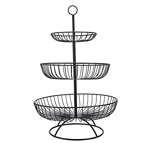 Wnvivi Obstschale mit 3 Etagen, Obstteller aus Eisenkunst, Abnehmbarer Obstaufbewahrungskorb, Ständer für Brot, Obst, Cupcakes für Den Haushalt(Schwarz) von Wnvivi