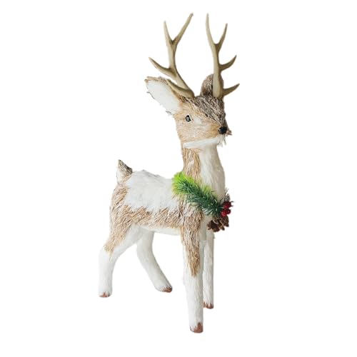 Wnvivi Sisal-Rentier-Statue, Desktop-Ornamente, Stehende Hirsch-Ornamente, Rentier-Figur aus Strohschaum, Miniatur-Skulptur für Zuhause, Urlaubsdekoration (B) von Wnvivi