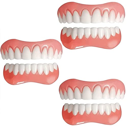 WoCOyo Falsche Zähne Kieselgel Veneers Zahnersatz für Ober und Unterkiefer Gefälschte Zähne für Frauen Männer Flex Kosmetik Schutz Zähne und Wiederherstellung des Lächelns,3pairs von WoCOyo