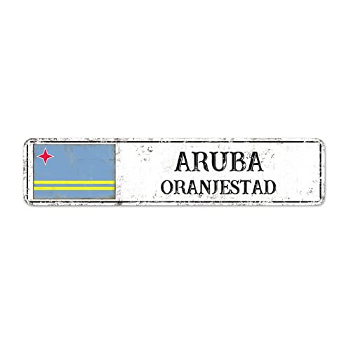 Aruba Vintage Metallschild Oranjestad Hauptstadt Stadt Vintage Wandschild Aruba Flagge Aluminium Blechschild Wandkunst Plakette Land Souvenir Schild Nationalflagge Metallschild für Schlafzimmer Hof von WoGuangis