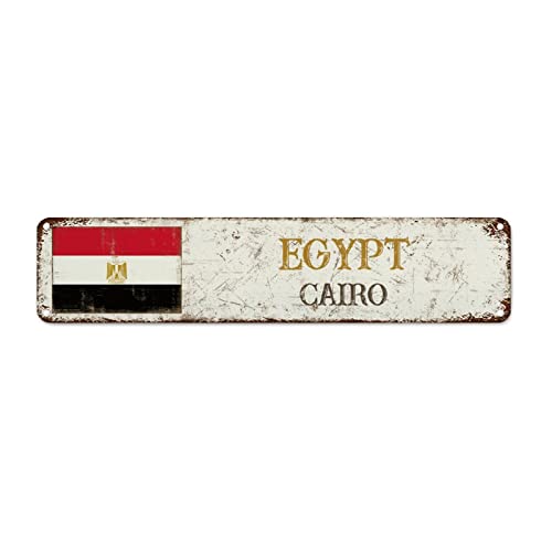 Cairo Vintage Metall Wanddekoration Ägypten Metall Kunst Schild Stadt Souvenir Reise Liebhaber Geschenk Wanddekoration Metallschild Nationalflagge Schild für Kinderzimmer Wohnzimmer 45,7 x 10,2 cm von WoGuangis