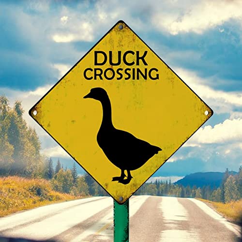 Duck Crossing Metall-Blechschild "Caution Duck" Metallschild Ente Crossing Vintage Metall-Blechschilder Gelb Diamantform Schild für Veranda, Straße, Garten, 25,4 x 25,4 cm, Geburtstagsgeschenk von WoGuangis