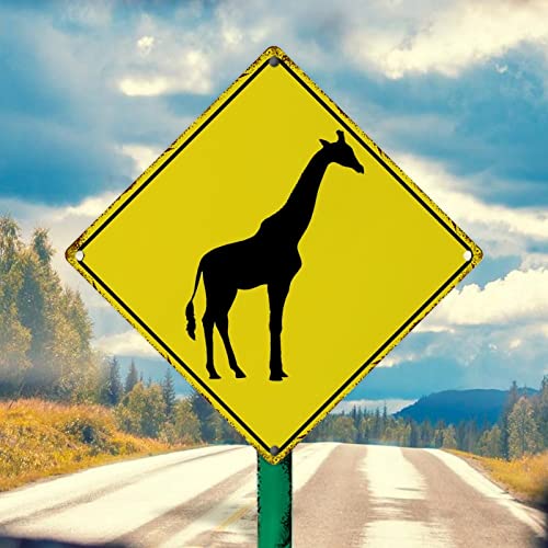 Giraffe Crossing Metall Wandschild Vorsicht Giraffe Metall Kunst Schild Giraffe Crossing Vintage Metallschild Poster Gelb Diamant Form Schild für Wohnzimmer Garten Straße Veranda 25,4 x 25,4 cm von WoGuangis