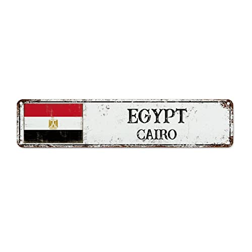 WoGuangis Ägypten Flagge Wandkunst Dekor Metallschild Kairo Stadt Souvenir Metall Blechschild Land Souvenir Geschenk Nationalflagge Vintage Metallschild Poster für Veranda Wohnzimmer Schlafzimmer von WoGuangis