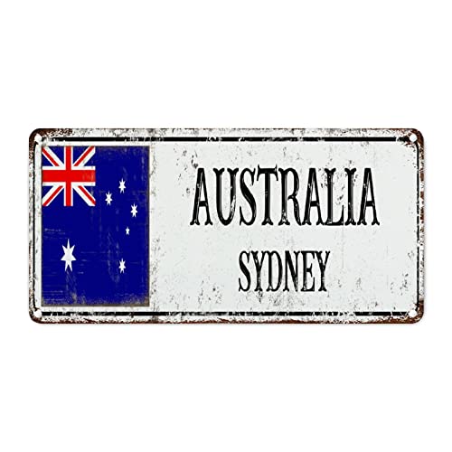 WoGuangis Australien Retro Wanddekoration Plaketten Sydney City Metallkunst Schild Australien Landflagge Souvenir Geschenk Metallschild für Veranda Garten Outdoor 30,5 x 15,2 cm patriotisches Männer von WoGuangis