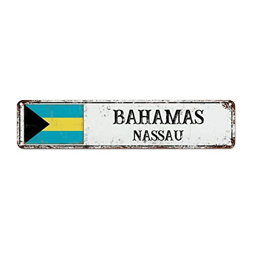 WoGuangis Bahamas Nationalflagge Metallschild Blechschild Stadt Metallschild Eisen Malerei Land Souvenir Metallschild Schild Qualität Metallschild für Straße Veranda 45,7 x 10,2 cm von WoGuangis