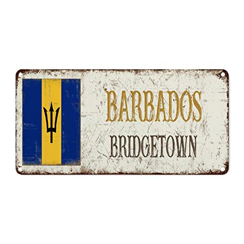 WoGuangis Barbados Flagge Metall Blechschild Wandschild Stadt Vintage Metall Wanddekoration Nationalflagge Stadt Souvenir Metallschild Reise Geschenk Schild für Veranda Garten Outdoor 30,5 x 15,2 cm von WoGuangis