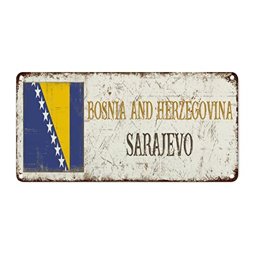 WoGuangis Bosnien und Herzegowina Sarajevo Stadt Wandkunst Dekor Metallschild Bosnien und Herzegowina Landflagge Vintage Metall Wanddekoration Reise Geschenk Souvenir Metallschild Schild für Cafe von WoGuangis