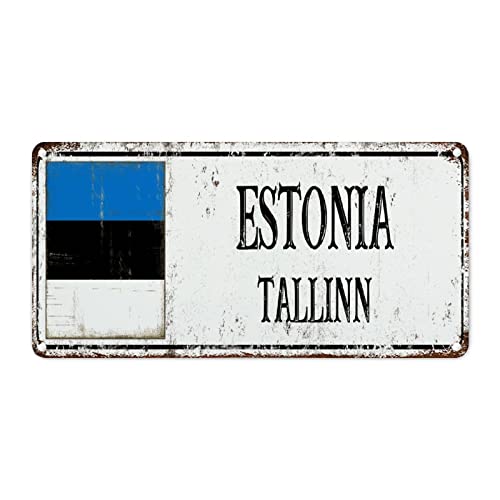 WoGuangis Estland-Flagge, Metall-Blechschild, Wandschild, Tallinn, Vintage-Metallschild, Poster, Nationalflagge, Stadt-Souvenir, Männerhöhle, Reisegeschenk, Schild für Küche, Schlafzimmer, Veranda, von WoGuangis