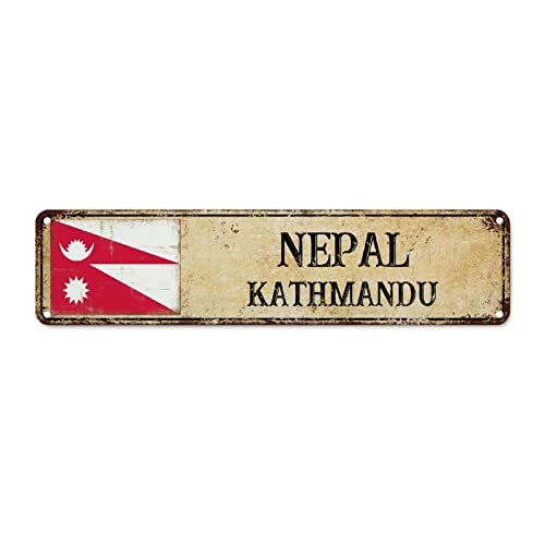 WoGuangis Kathmandu Vintage-Bauernhaus-Schilder, Nepal, Metallschild, Stadt-Souvenir, Reiseliebhaber, Geschenk, Wanddekoration, Metallschild, Nationalflagge, Schild für Veranda, Outdoor, von WoGuangis