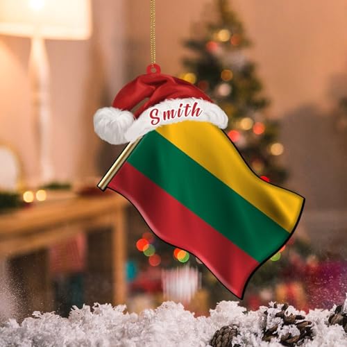 WoGuangis Litauen Weihnachten Hängende Ornament Patriotische Nationale Symbolische Xmas Hängende Ornament Litauen Flagge mit benutzerdefinierter Weihnachtsmütze Urlaub Andenken Acryl Weihnachten von WoGuangis