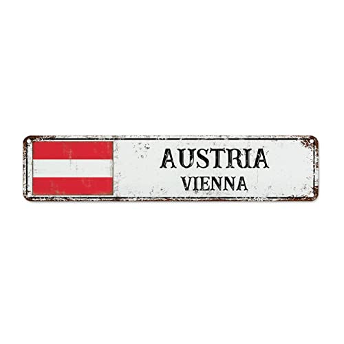 WoGuangis Österreich Souvenir Vintage Bauernhaus Schilder Wien Metallschilder Landflagge Stadt Souvenir Männer Höhle Schilder Qualität Aluminium Schild für Veranda Küche Schlafzimmer 45,7 x 10,2 cm von WoGuangis