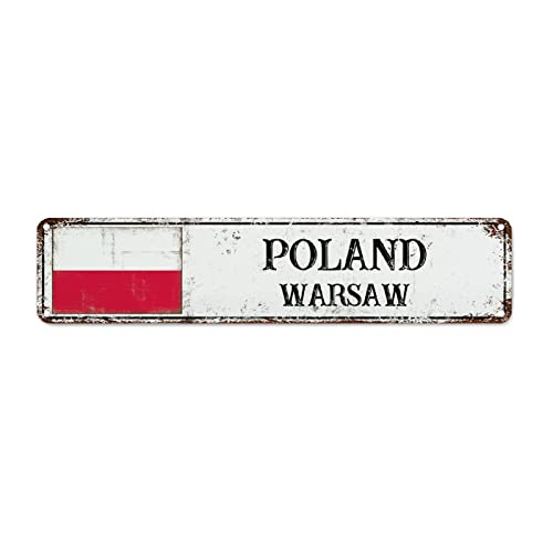 WoGuangis Polen Souvenir Vintage Metallschild Poster Warschau Aluminium Schild Landflagge Stadt Souvenir Metallschild Qualität Aluminium Schild für Veranda Waschküche 45,7 x 10,2 cm von WoGuangis