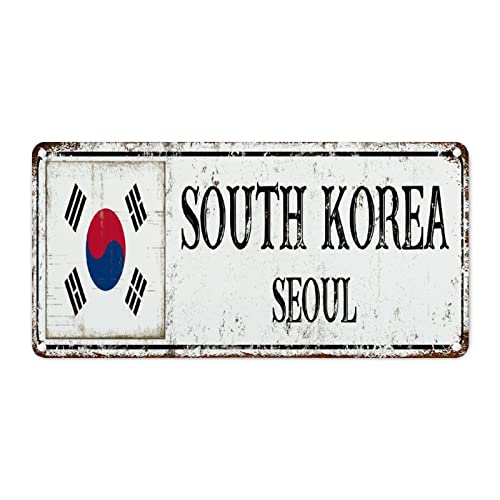 WoGuangis Südkorea Seoul City Aluminium Metallschild Südkorea Landflagge Retro Vintage Kunst Wandschild Reise Geschenk Souvenir Männer Höhle Schilder für Waschküche Büro 30,5 x 15,2 cm von WoGuangis