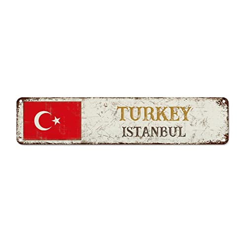 WoGuangis Türkei Souvenir Retro Vintage Blechschild Istanbul Metall Wandschild Landflagge Stadt Souvenir Metall Kunst Schild Qualität Aluminium Schild für Kinderzimmer Wohnzimmer 45,7 x 10,2 cm von WoGuangis