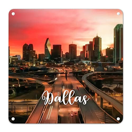 WoGuangis USA City Dallas Metallschild Poster Stadt in Texas Staat Metallschilder Stadt Landschaft Reise Souvenir Metall Wandschild Qualität Aluminium Schild für Waschküche Wohnzimmer 30,5 x 30,5 cm von WoGuangis