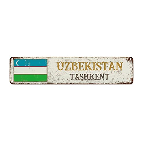 WoGuangis Usbekistan Nationalflagge Metall Blechschild Wandschild Tashkent Stadt Retro Vintage Blechschild Land Souvenir Metall Wandschild Qualität Metallschild für Straße Veranda 45,7 x 10,2 cm von WoGuangis